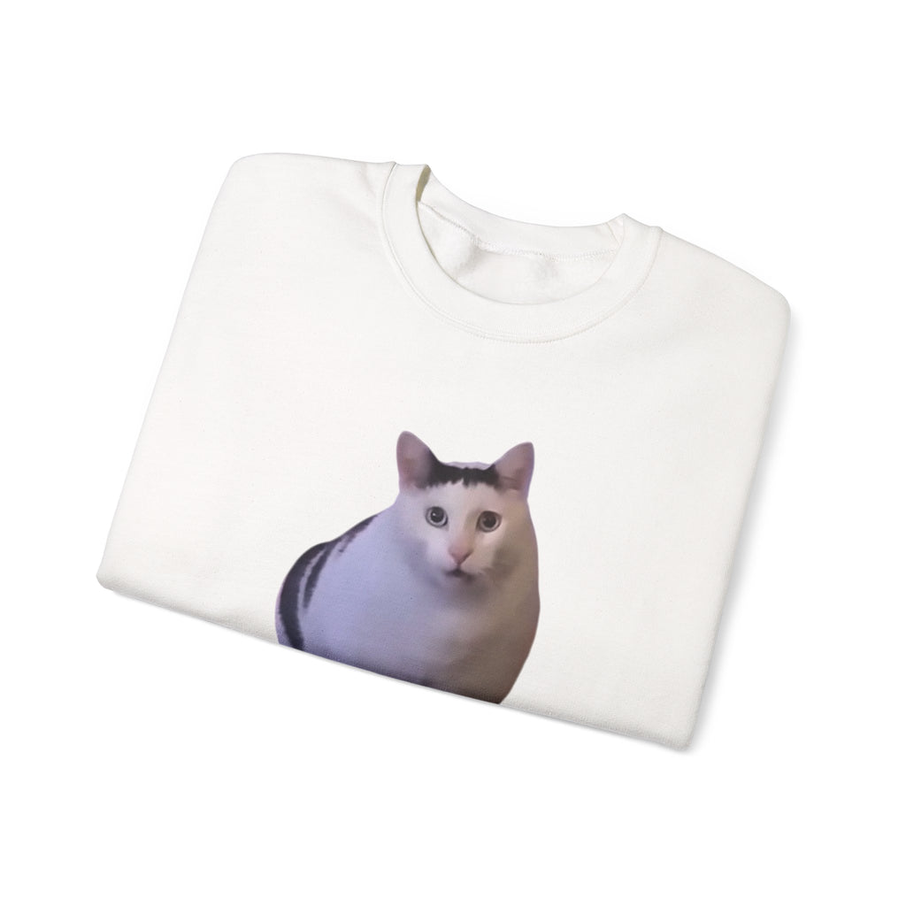 White sweatshirt with a cat print on a white background