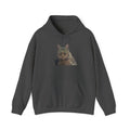 Gray hoodie with a graphic design on a white background
