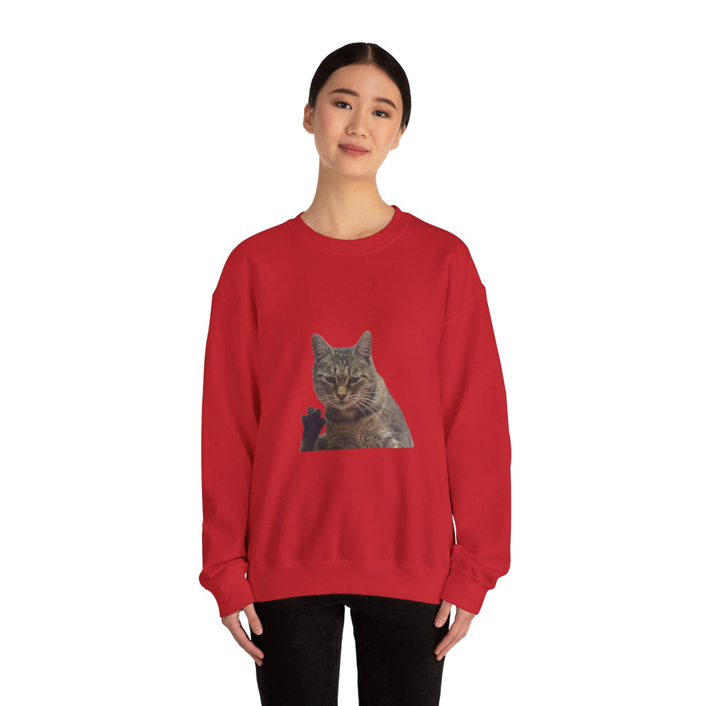 Waving Tabby Cat Sweatshirt Dark Colors