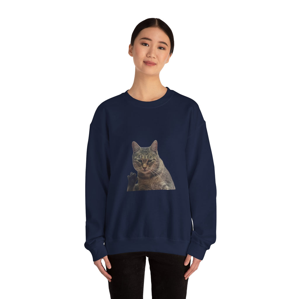 Waving Tabby Cat Sweatshirt Dark Colors