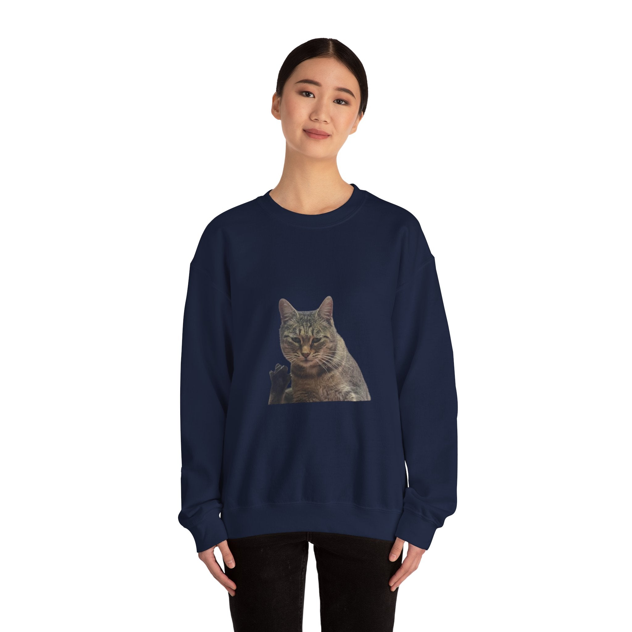 Waving Tabby Cat Sweatshirt Dark Colors