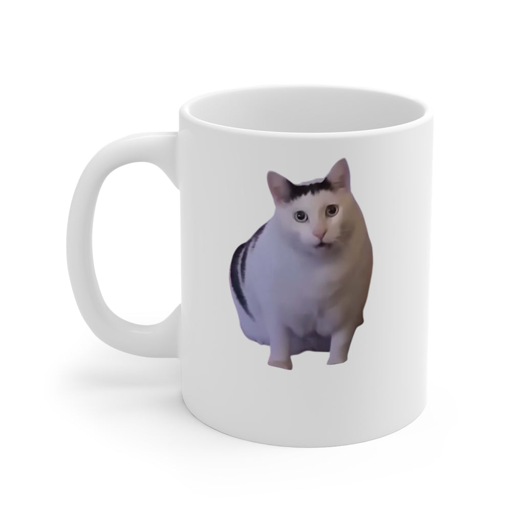 White mug with a cat design on a white background