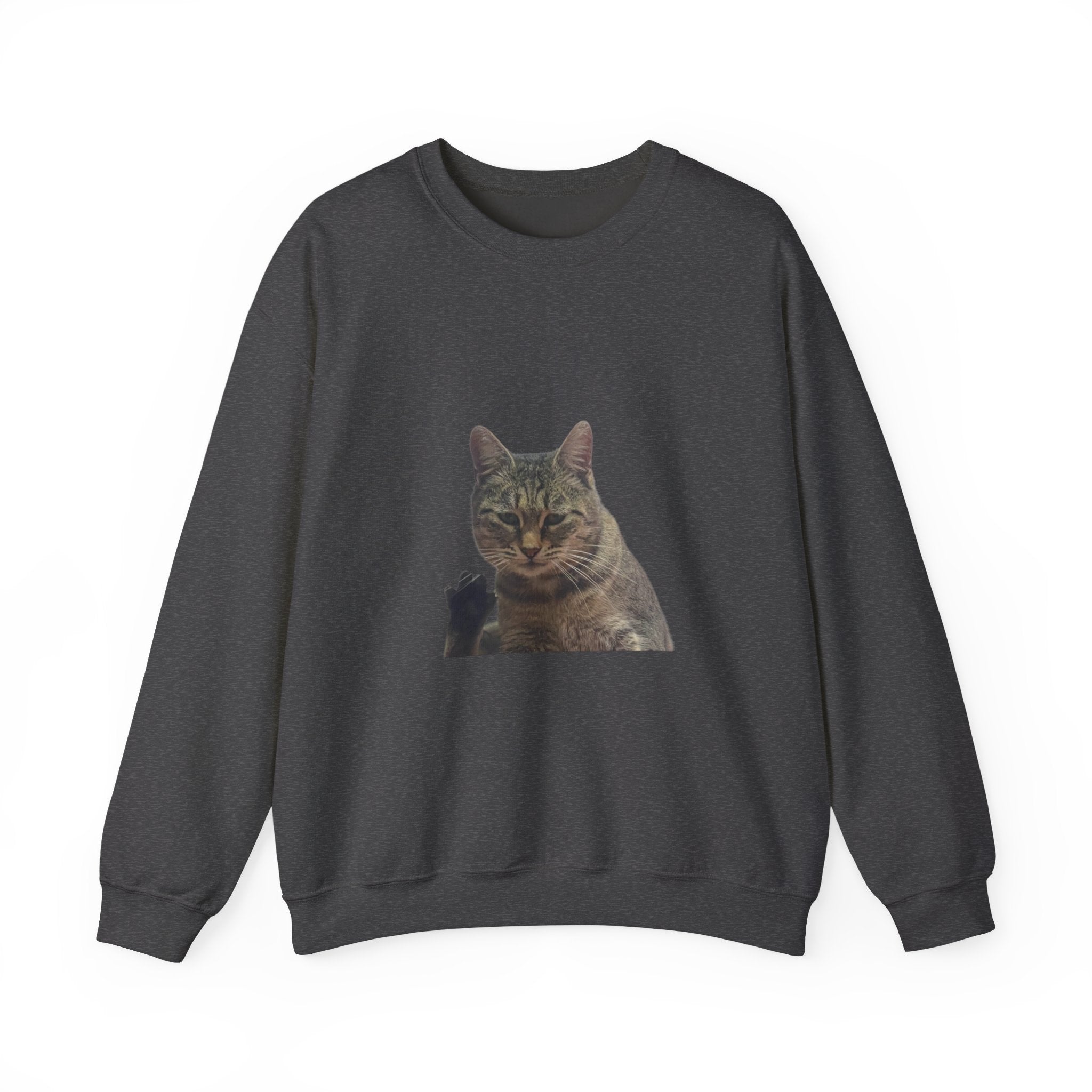 Waving Tabby Cat Sweatshirt Dark Colors