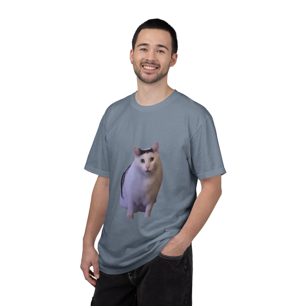 Man wearing a gray t-shirt with 'Think Outside The Box' text and tic-tac-toe design on a white background
