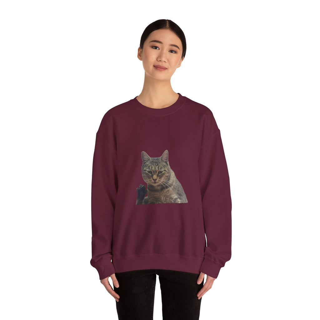 Waving Tabby Cat Sweatshirt Dark Colors