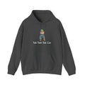 Dark gray hoodie with a graphic of a cat and text 'Tab Tabi Tab Cat' on a white background