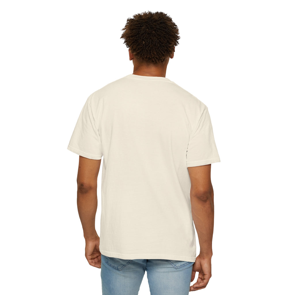 Person wearing a beige t-shirt on a white background
