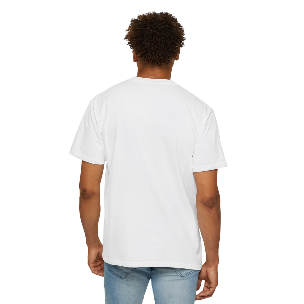 Person wearing a plain white t-shirt on a white background