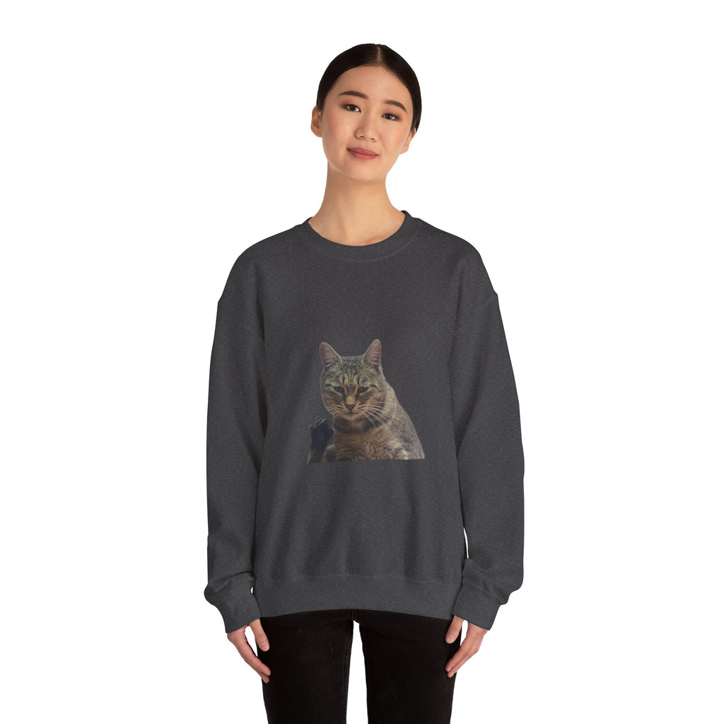 Waving Tabby Cat Sweatshirt Dark Colors