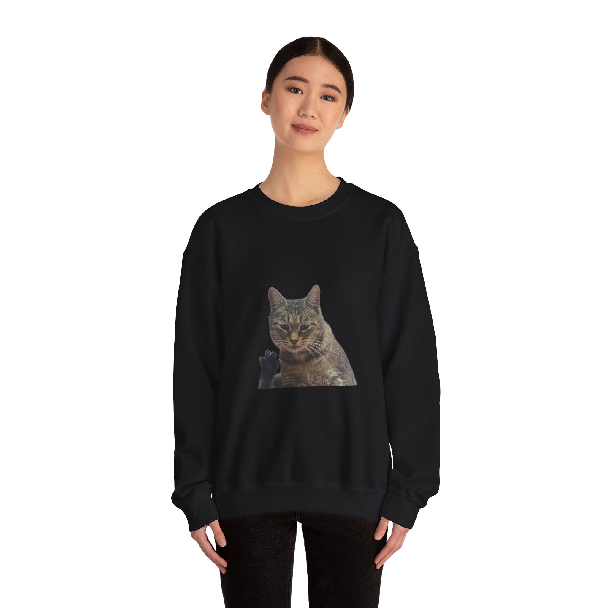 Waving Tabby Cat Sweatshirt Dark Colors