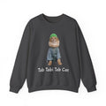 Black sweatshirt with a cat graphic and 'Tab Tabi Tab Cat' text on a white background