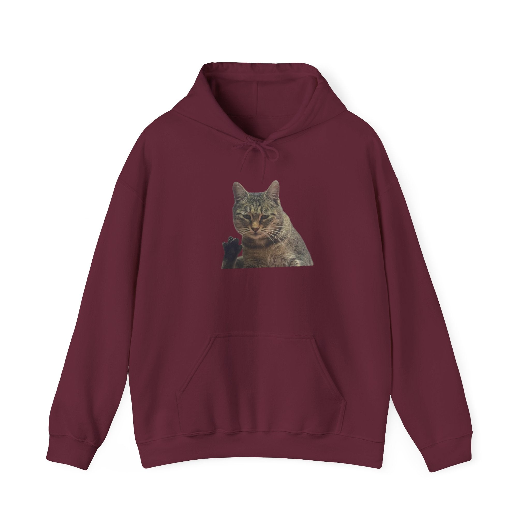 Gray hoodie with mountain graphic on a white background